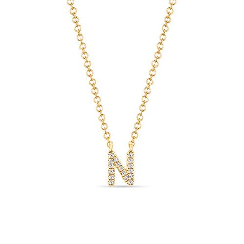 Halskette Letter "N", 14 K Gelbgold mit Diamanten