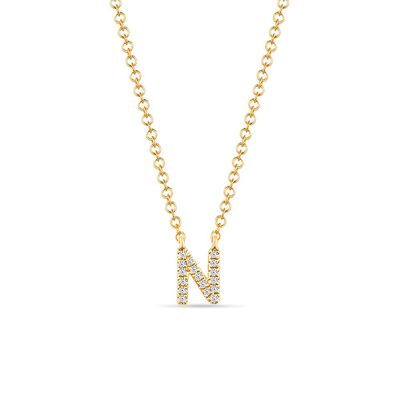 Collar letra "N", oro amarillo de 14 quilates con diamantes