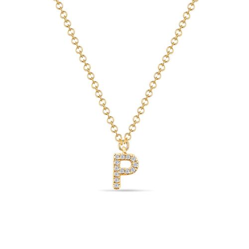 Halskette Letter "P", 14 K Gelbgold mit Diamanten