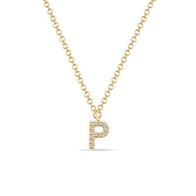 Collar letra "P", oro amarillo de 14 quilates con diamantes