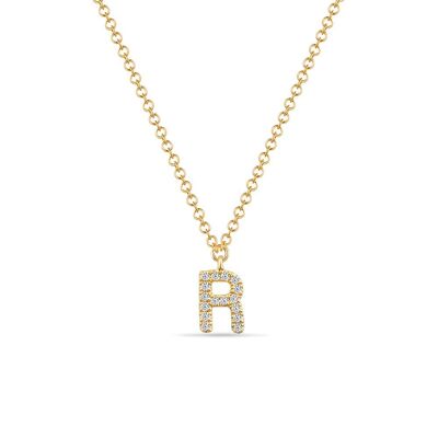 Necklace Letter "R", 14K yellow gold with diamonds