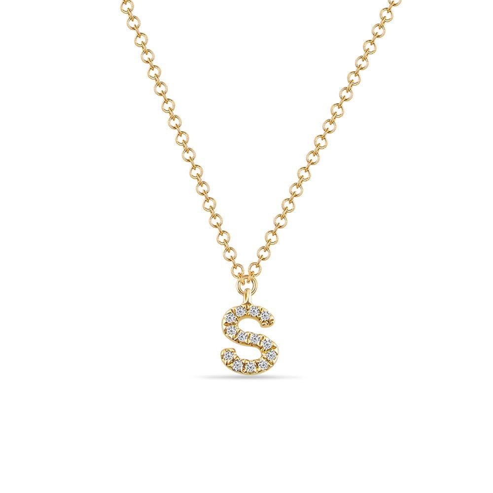 Halskette Letter "S", 14 K Gelbgold mit Diamanten