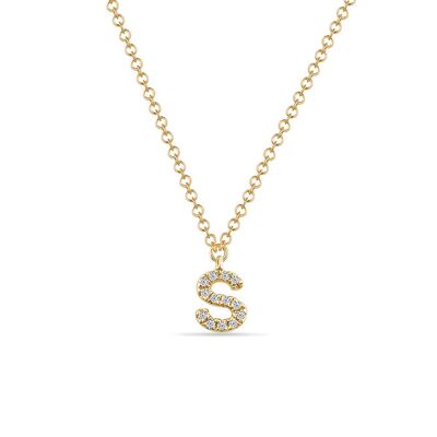 Collar Letra "S", oro amarillo de 14 quilates con diamantes