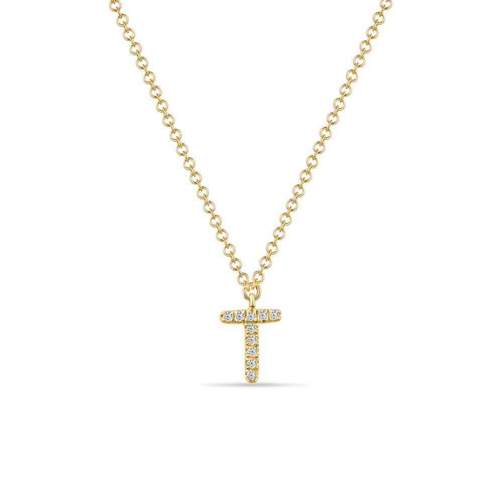 Halskette Letter "T", 14 K Gelbgold mit Diamanten