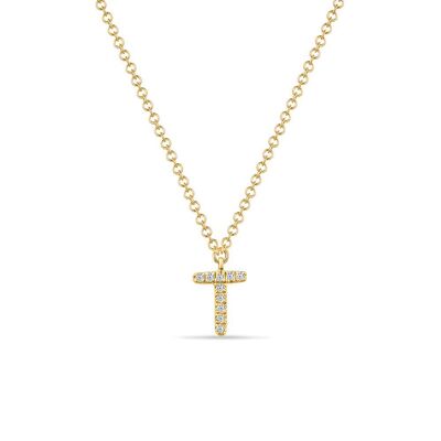 Necklace Letter "T", 14K yellow gold with diamonds
