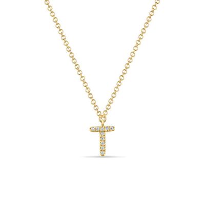 Collana Lettera "T", oro giallo 14K con diamanti