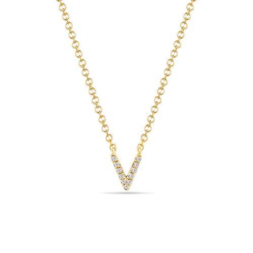 Halskette Letter "V", 14 K Gelbgold mit Diamanten