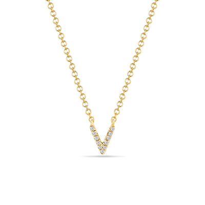 Collar Letra "V", oro amarillo de 14 quilates con diamantes