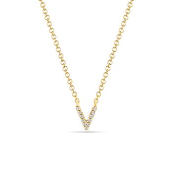 Collier Lettre "V", or jaune 14K avec diamants 1