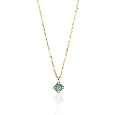 Necklace cabochon, blue topaz, 14K yellow gold