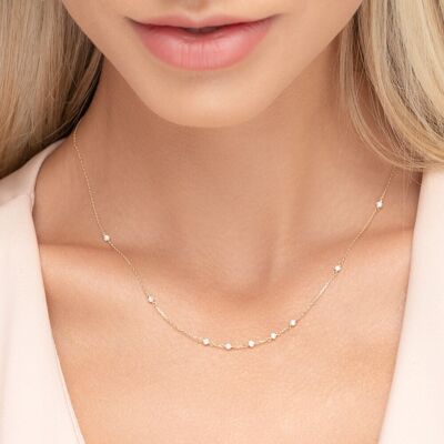White Pearls Necklace, 14K Yellow Gold