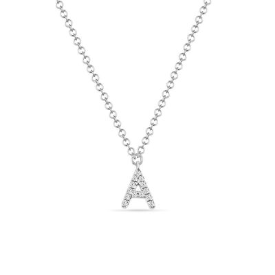 Letter "A" Necklace in 14K White Gold with Diamonds