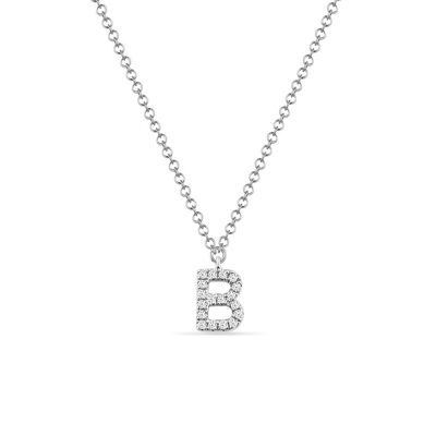 Collana Lettera "B", oro bianco 14K con diamanti