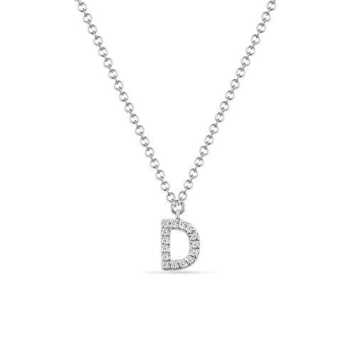 Halskette Letter "D", 14 K Weißgold mit Diamanten