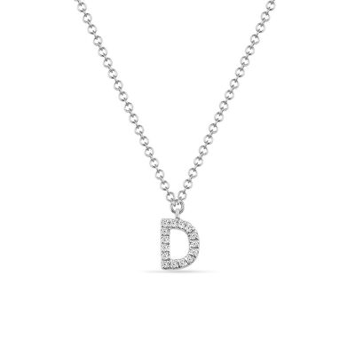 Collana Lettera "D" in Oro Bianco 14K con Diamanti