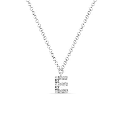 Collar Letra "E", oro blanco de 14 quilates con diamantes