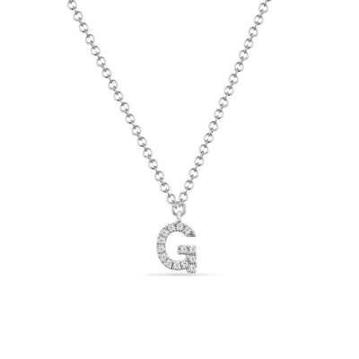 Letter "G" necklace in 14K white gold with diamonds