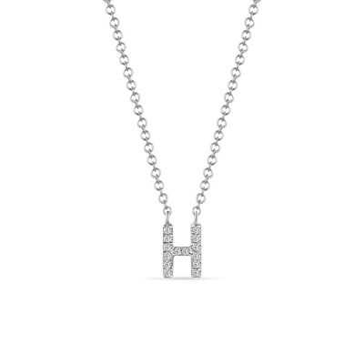 Collier Lettre "H", or blanc 14K avec diamants