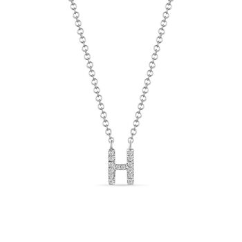 Collier Lettre "H", or blanc 14K avec diamants 1