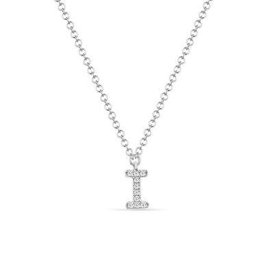 Collier lettre "I", or blanc 14K avec diamants