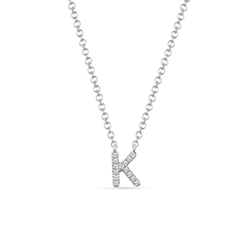 Halskette Letter "K", 14 K Weißgold mit Diamanten