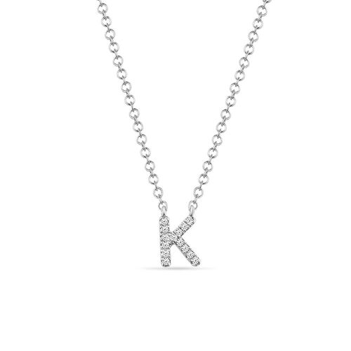 Halskette Letter "K", 14 K Weißgold mit Diamanten