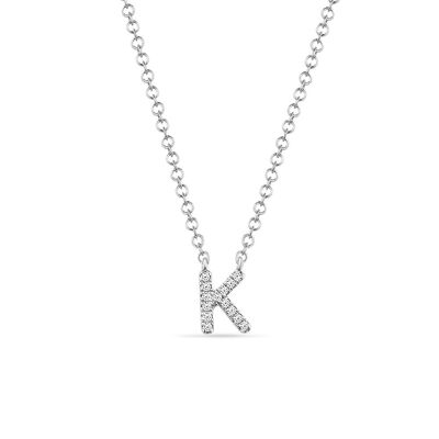 Collana Lettera "K", oro bianco 14K con diamanti