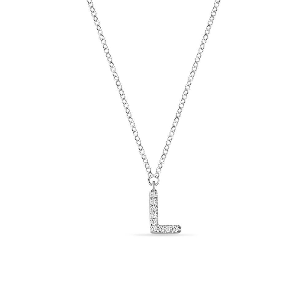 Halskette Letter "L", 14 K Weißgold mit Diamanten