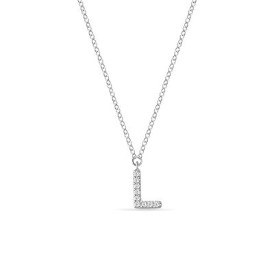 Collier Lettre "L", or blanc 14 carats avec diamants