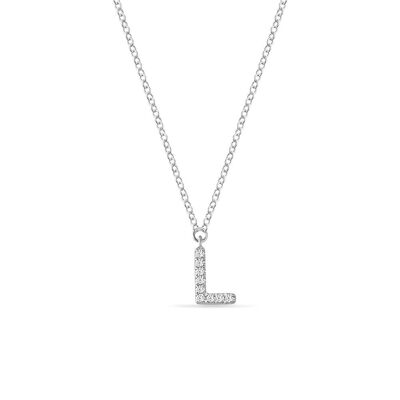 Collana Lettera "L", oro bianco 14 K con diamanti