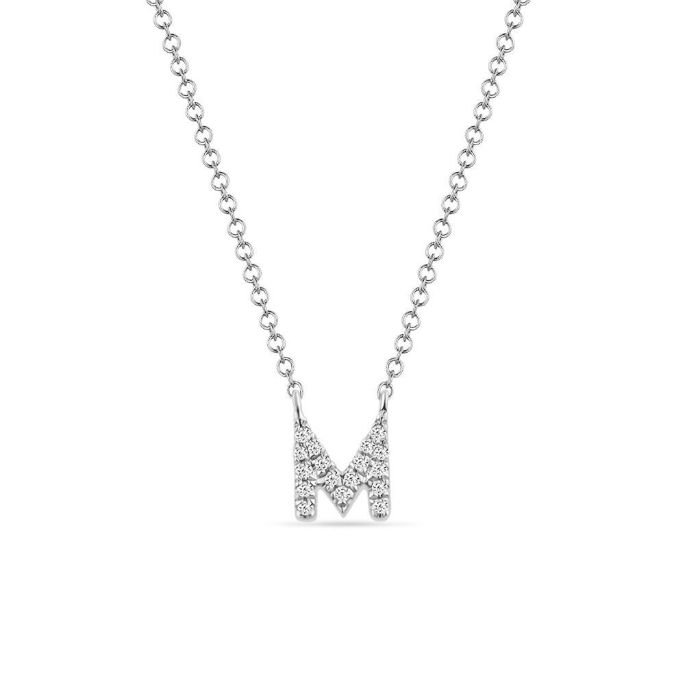 Necklace Letter "M", 14K white gold with diamonds