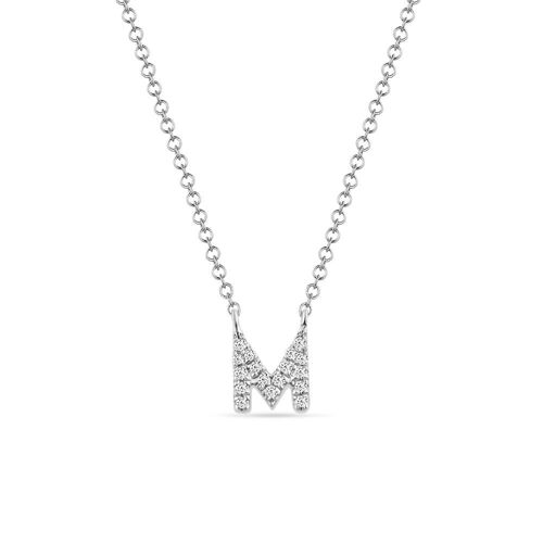 Halskette Letter "M", 14 K Weißgold mit Diamanten