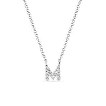 Collier Lettre "M", or blanc 14K avec diamants 1