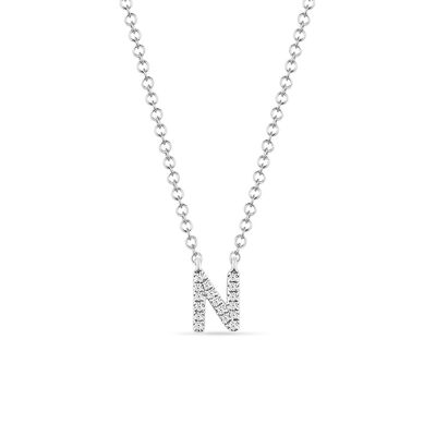 Collar letra "N", oro blanco de 14 quilates con diamantes