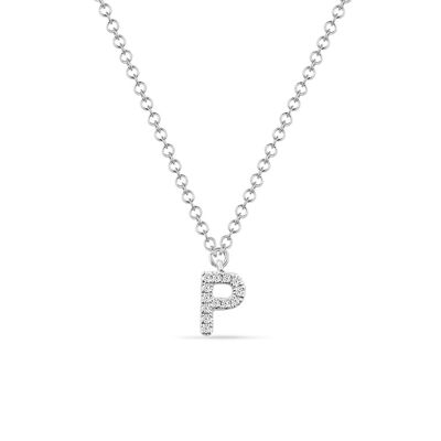 Collar letra "P" en oro blanco de 14K con diamantes