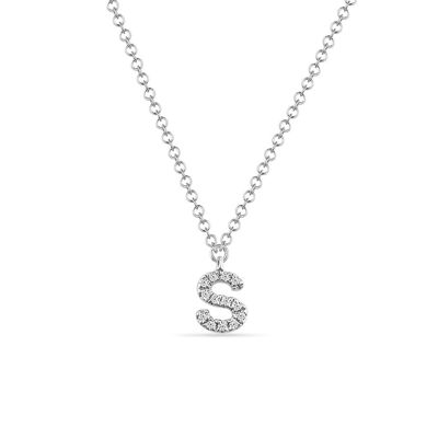 Collier lettre "S", or blanc 14K avec diamants