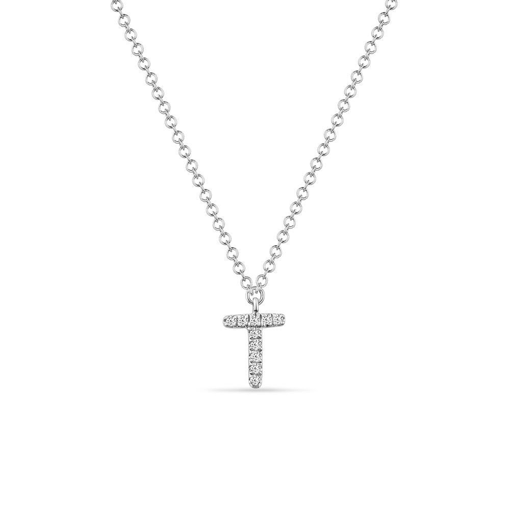 Halskette Letter "T", 14 K Weißgold mit Diamanten