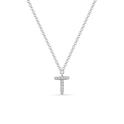 Necklace Letter "T", 14K white gold with diamonds