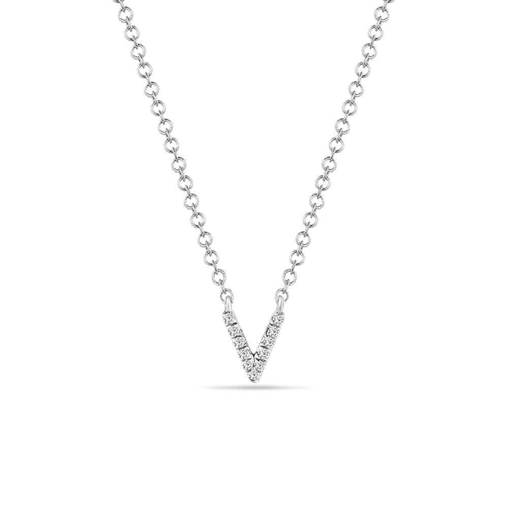 Halskette Letter "V", 14 K Weißgold mit Diamanten