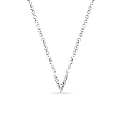 Collar letra "V", oro blanco de 14 quilates con diamantes