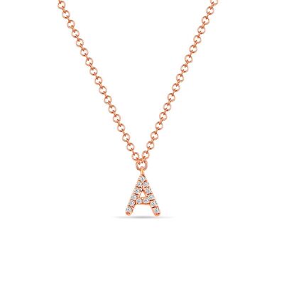 Collana Lettera "A" in Oro Rosa 14K con Diamanti