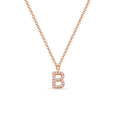 Collier lettre "B", or rose 14 kt avec diamants