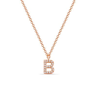 Collana lettera "B", oro rosa 14 kt con diamanti