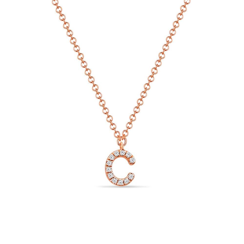 Halskette Letter "C", 14 K Rosegold mit Diamanten