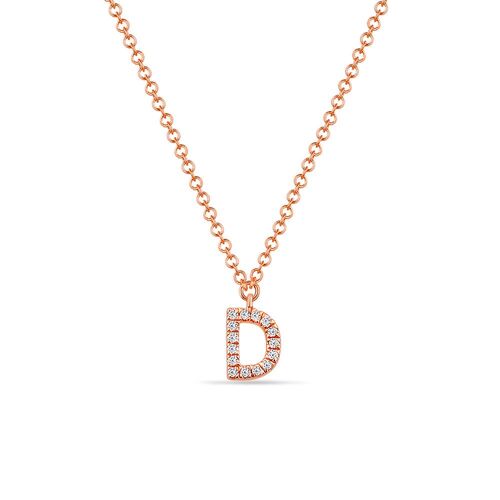 Halskette Letter "D", 14 K Rosegold mit Diamanten