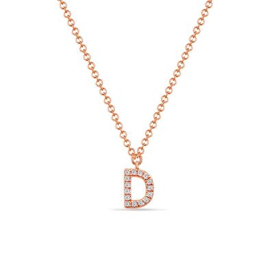 Collar letra "D", oro rosa de 14 quilates con diamantes