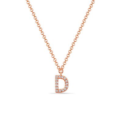 Halskette Letter "D", 14 K Rosegold mit Diamanten