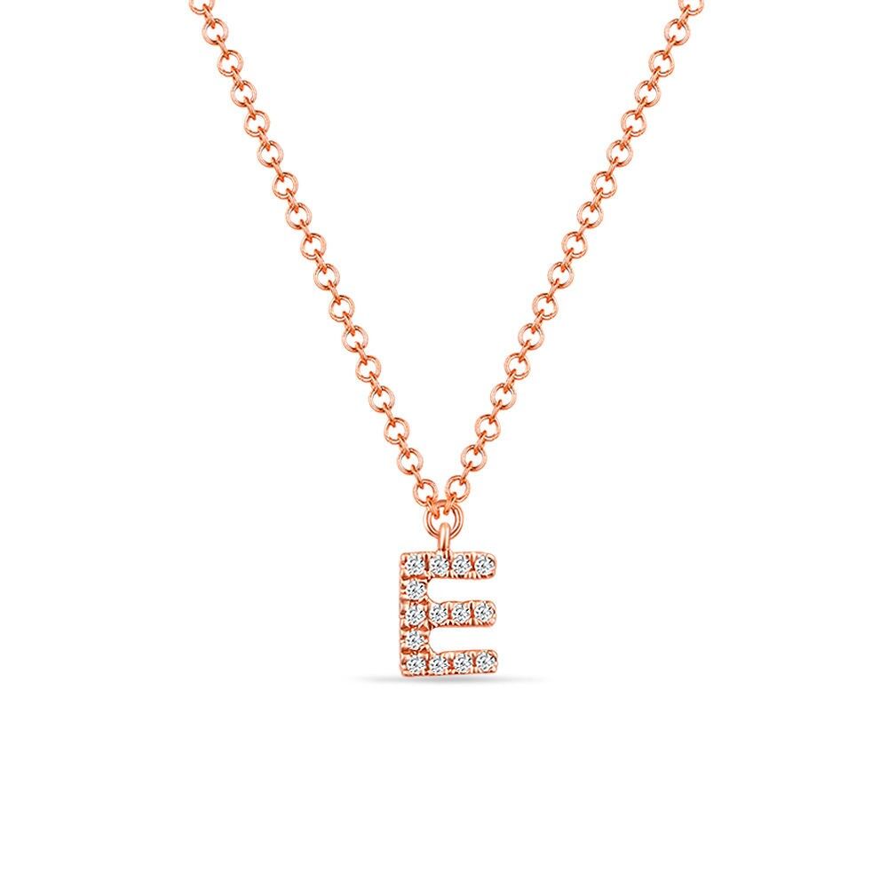 Halskette Letter "E", 14 K Rosegold mit Diamanten