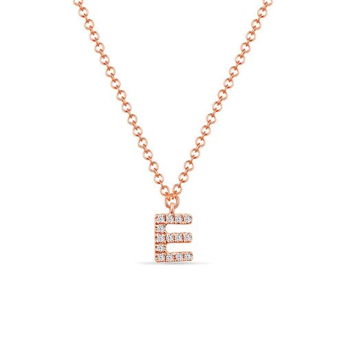 Halskette Letter "E", 14 K Rosegold mit Diamanten