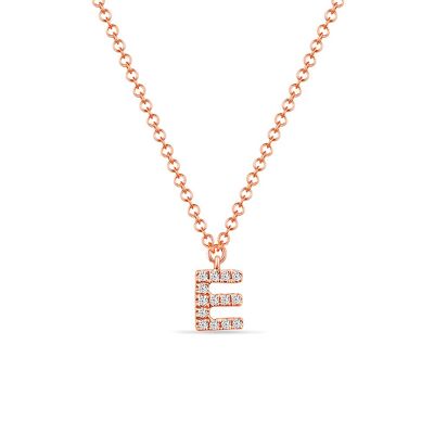 Collar letra "E", oro rosa de 14 K con diamantes